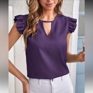 SHEIN Deep Purple Ruffle Sleeve Top